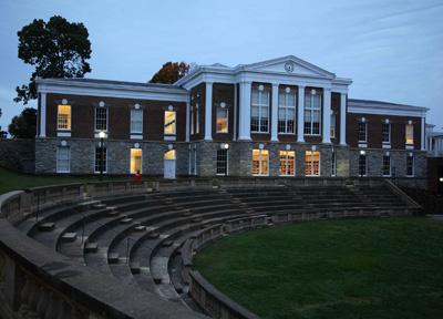 View from the McIntire Theater to Cocke Hall and the Constantine